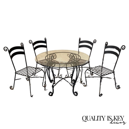 Scrolling Wrought Iron Black Garden Bistro Dining Set Table 4 Chairs - 5 Pc Set