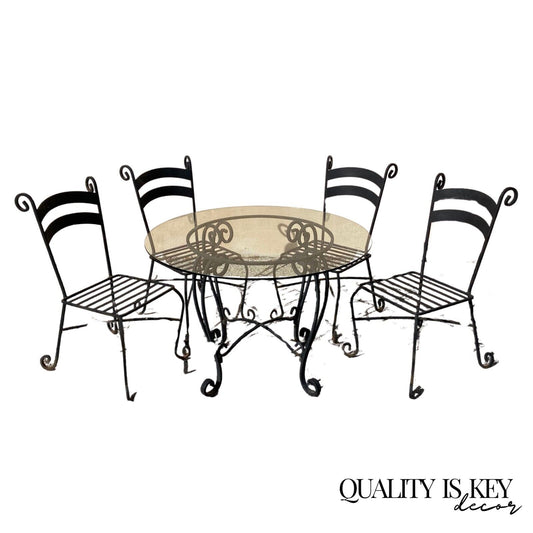 Scrolling Wrought Iron Black Garden Bistro Dining Set Table 4 Chairs - 5 Pc Set