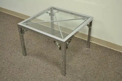 Mid Century Modern Chrome X-Frame Square Glass Top Hollywood Regency Side Table