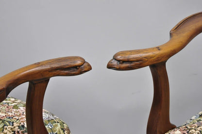 Antique Georgian Style Mahogany Carved Eagle Heads Dining Arm Chairs - a Pair