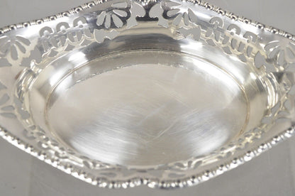 Vintage English Victorian Small Oval Silver Plated Pierced Gallery Trinket Dish