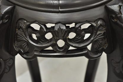 Japanese Carved Wood Black Ebonized 28" Plant Stand Side Table Lacquer Top