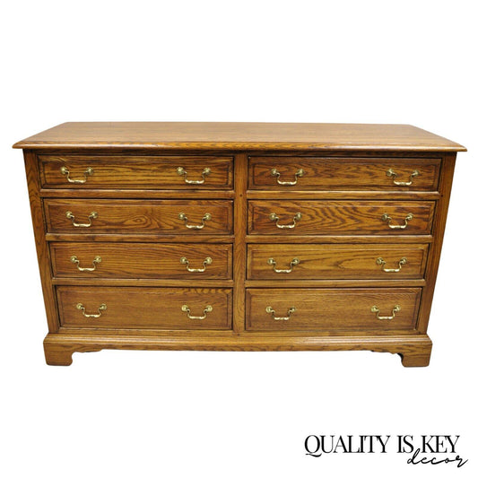 Ethan Allen Canterbury Oak Wood Colonial Style 8 Drawer Dresser Credenza