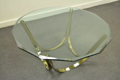 Tri-Mark Mid Century Modern Brass Plated Steel & Glass Arch Coffee Table