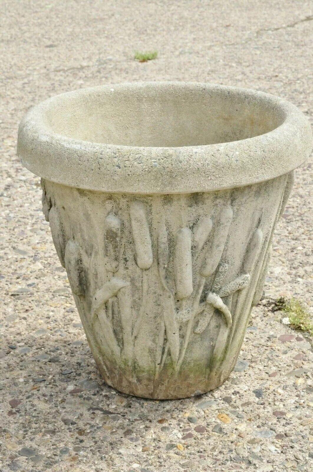 Vintage Nina Studio Concrete Cement Dragonfly Cattail Leaf Garden Planter Pot