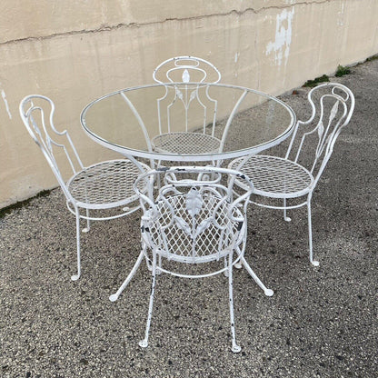 Vintage French Art Nouveau Style Wrought Iron Garden Patio Dining Set - 5 Pc Set