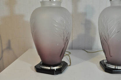 Vintage Mid Century Modern Frosted Purple Glass & Lucite Table Lamps - a Pair