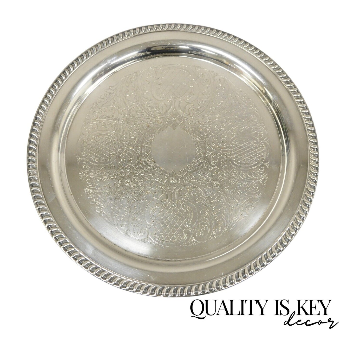 Leonard Victorian Style Silver Plated 15" Round Serving Platter Tray