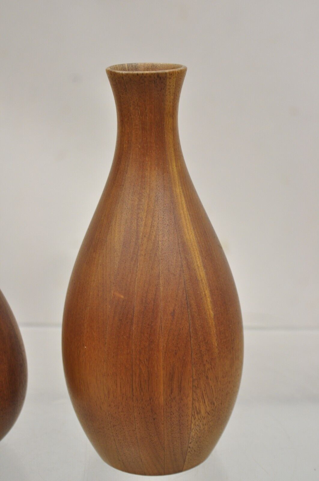 Mid Century Danish Modern Bulbous Sculpted Teak Wood Flower Bud Vase - 2 Pcs