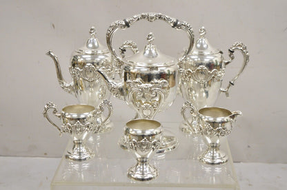 Vintage English Victorian Silver Plated Tea Set w/ Tilting Kettle - 6 Pc Set