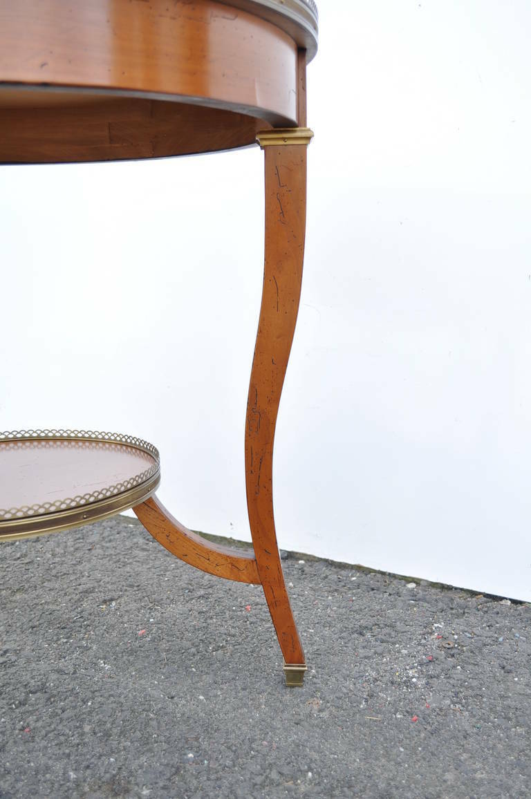 French Louis XV Style Round Cherry Wood Bouillotte Lamp Table with Bronze Ormolu