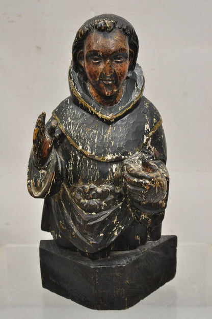 Antique Polychromed Carved Wood Religious Spanish Priest 18" Sculpture Figure