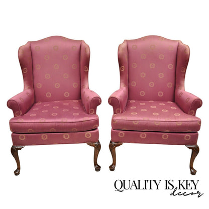 Vintage Woodmark Originals Queen Anne Style Mahogany Wingback Chairs - a Pair