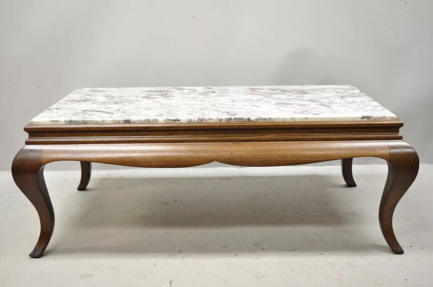 Vintage Hollywood Regency Georgian Mahogany Saber Leg Marble Top Coffee Table