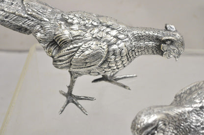 Vintage Hollywood Regency Spain Silver Plated Pheasant Bird Figures - a Pair