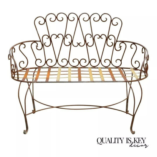 Vintage Victorian Style Fancy Scrolling Wrought Iron Garden Patio Bench Loveseat