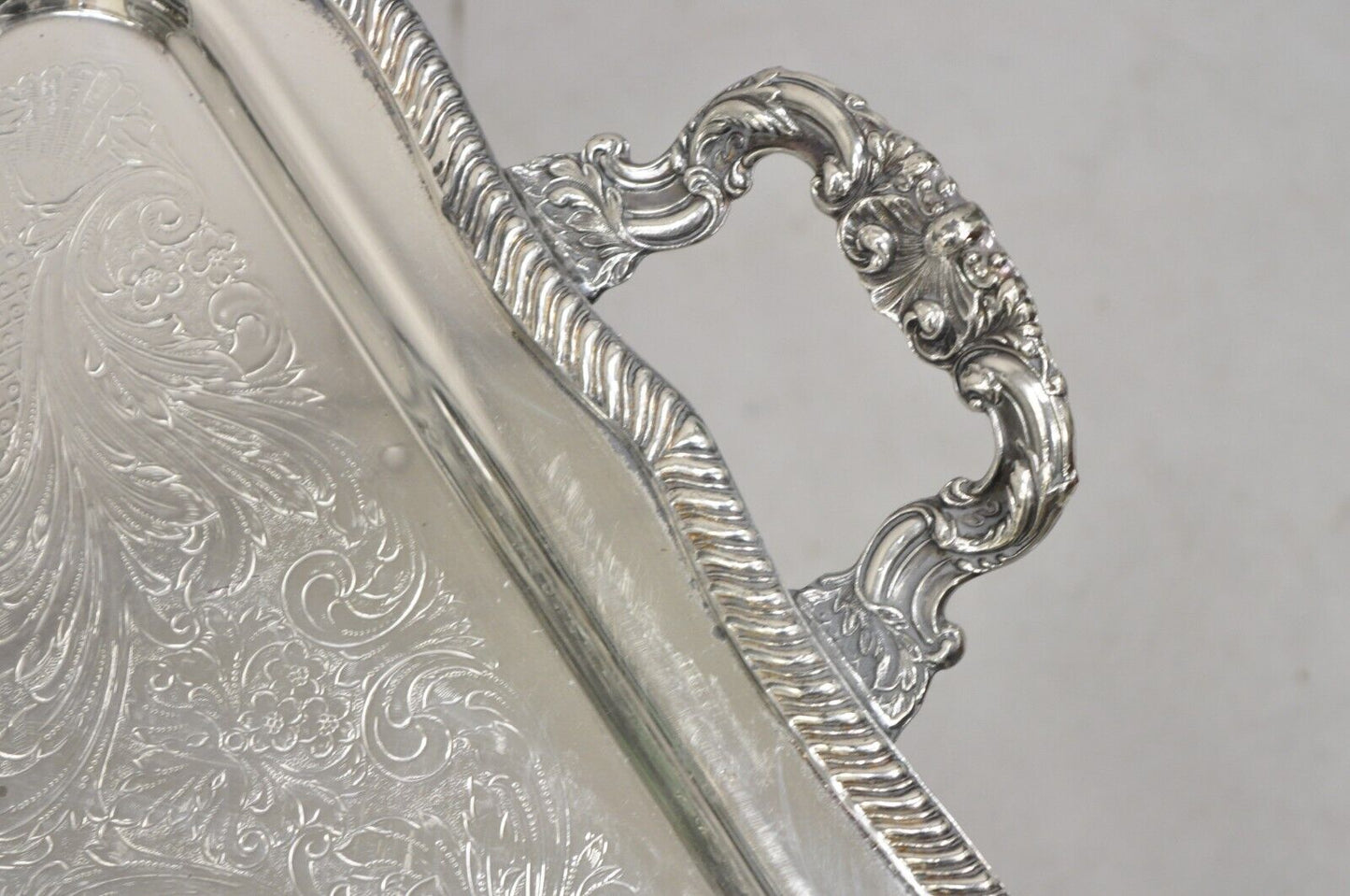 Vintage Sheffield Victorian Ornate Silver Plated Serving Platter Tray