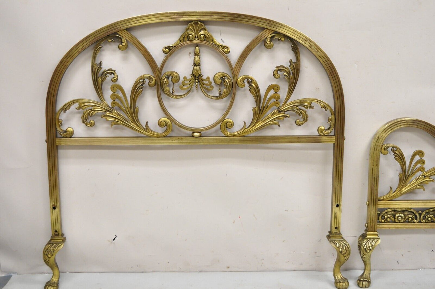 Antique French Victorian Solid Brass Patinated Leafy Scrollwork Twin Bed Frame