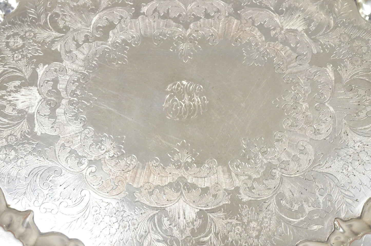 Victorian English Sheffield Silver Plated Oval Scalloped Serving Platter Tray