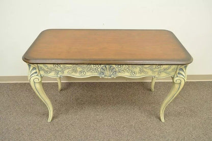 Vintage Louis XV French Country Style Shell Carved 2 Drawer Console Hall Table
