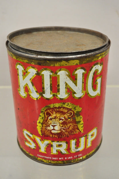 Vintage King Syrup Lion Head Tin Can Advertisement 8 lbs Mangels Herold (I)