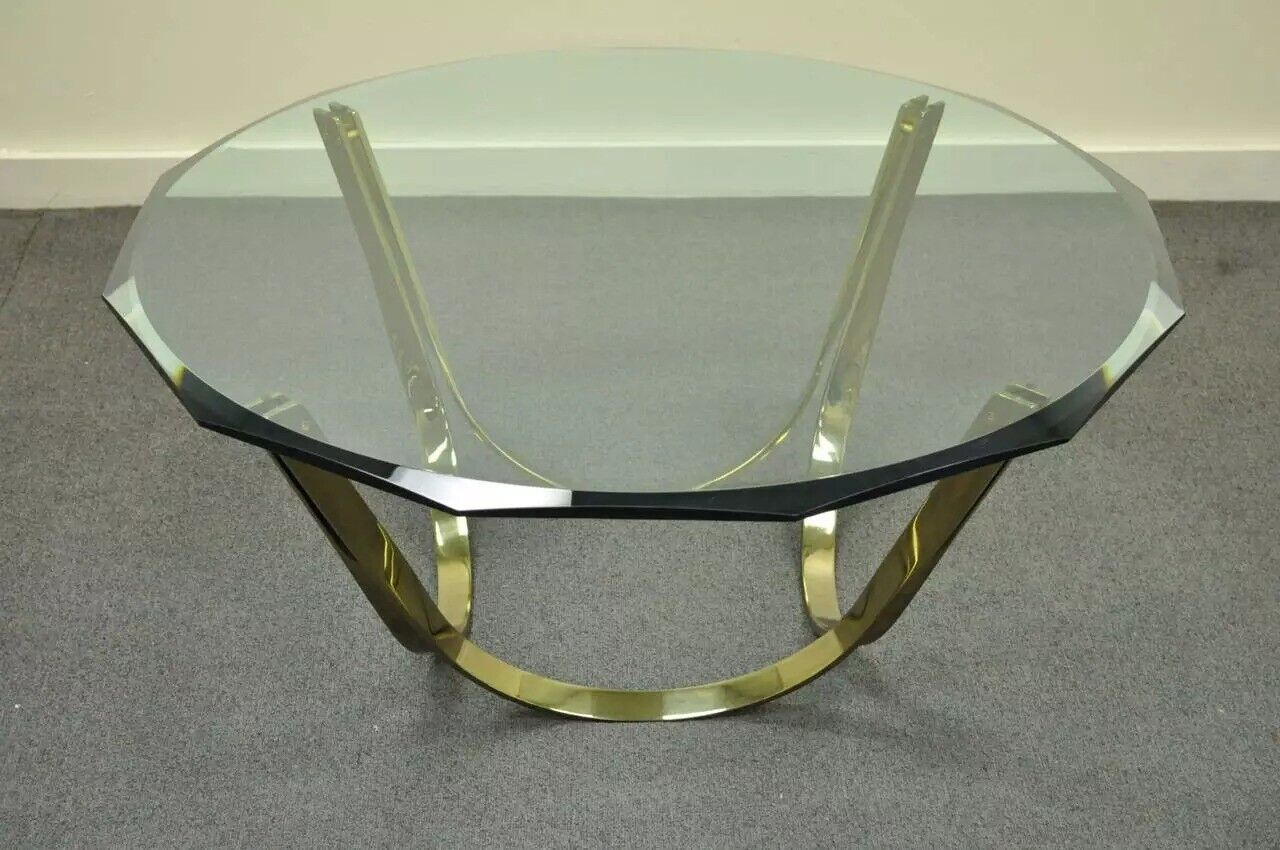 Tri-Mark Mid Century Modern Brass Plated Steel & Glass Arch Coffee Table