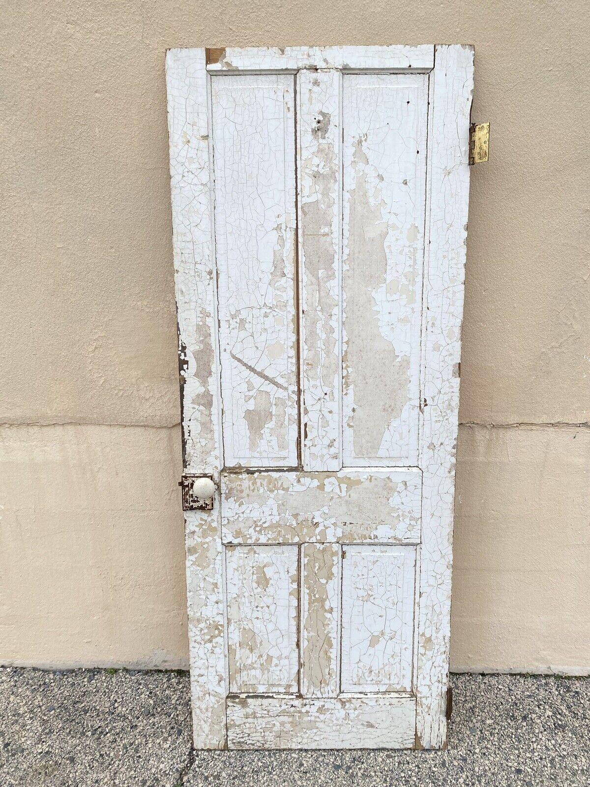 Antique Architectural Salvage Gray White Distress Painted Wooden Interior Door