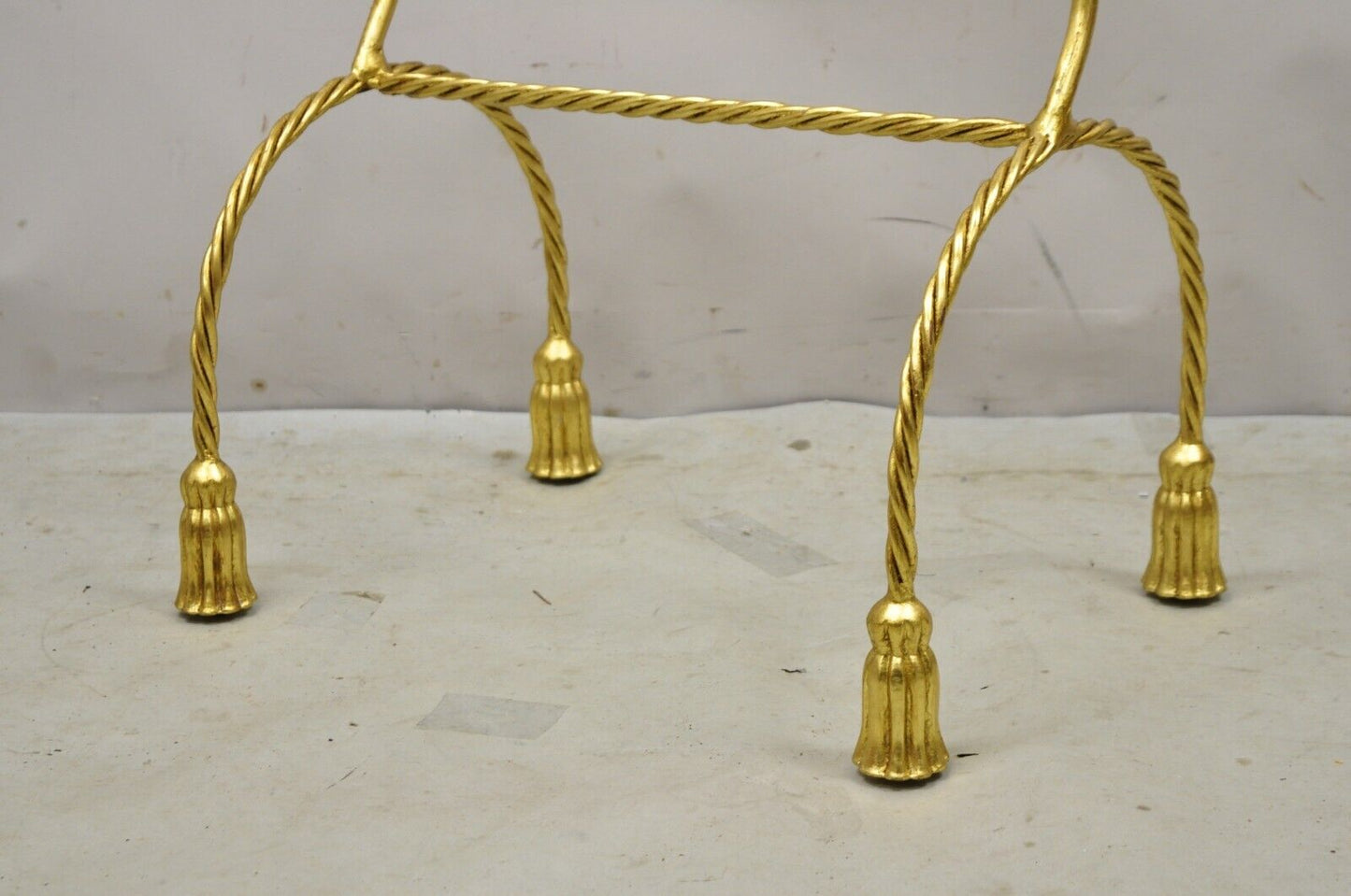 Vtg Italian Hollywood Regency Gold Gilt Metal Iron Towel Rack with Tassel Feet