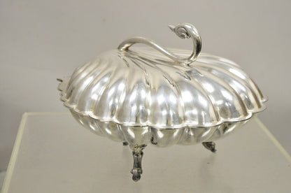 Leonard Silverplate Clam Shell Form Silver Plated Hinged Warmer with Swan Handle