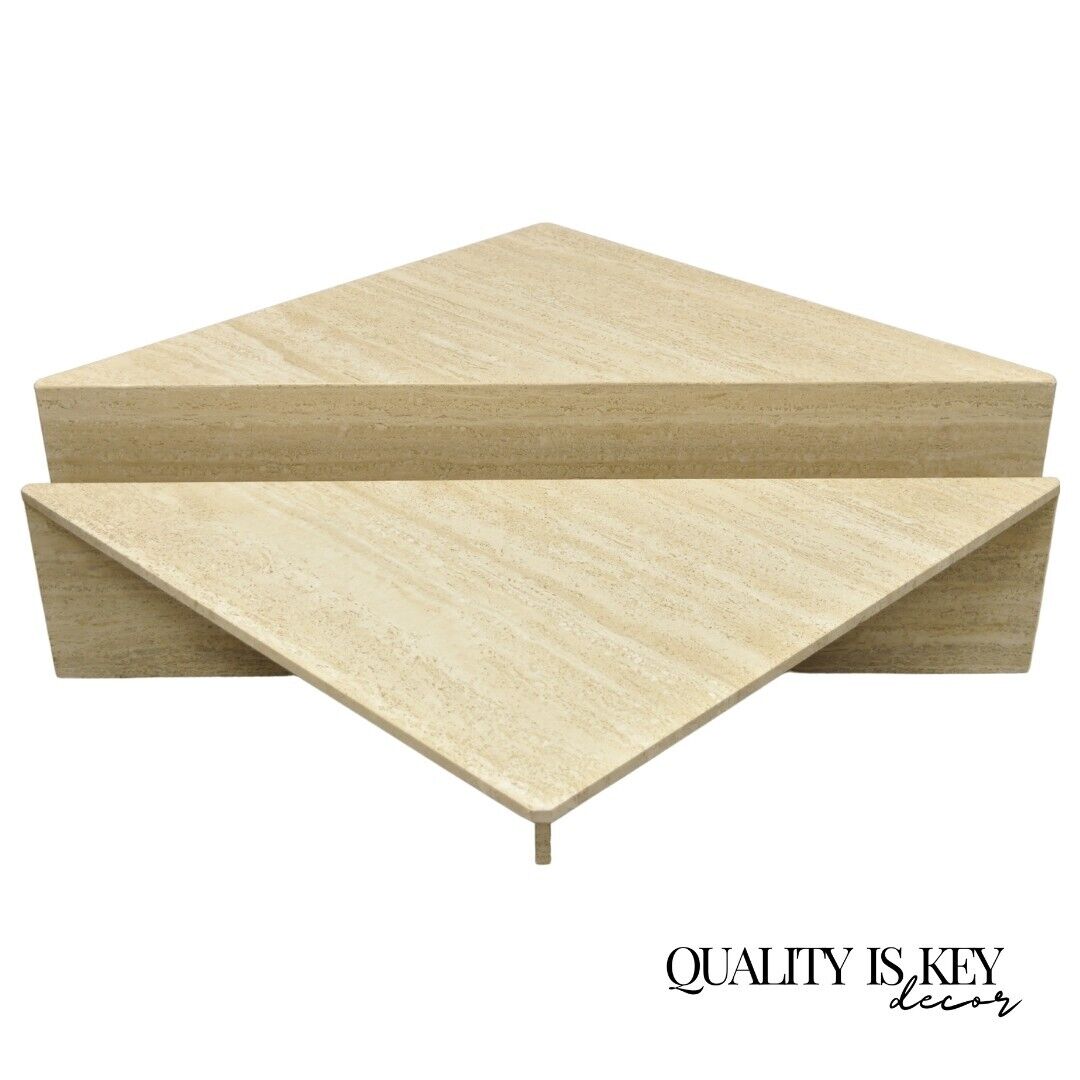 Roche Bobois Travertine Stone Modern 2 Piece Triangular Modernist Coffee Table