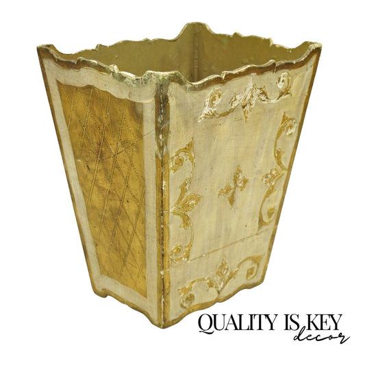 Vintage Italian Florentine Wooden Gold Gilt Wastebasket Trash Can