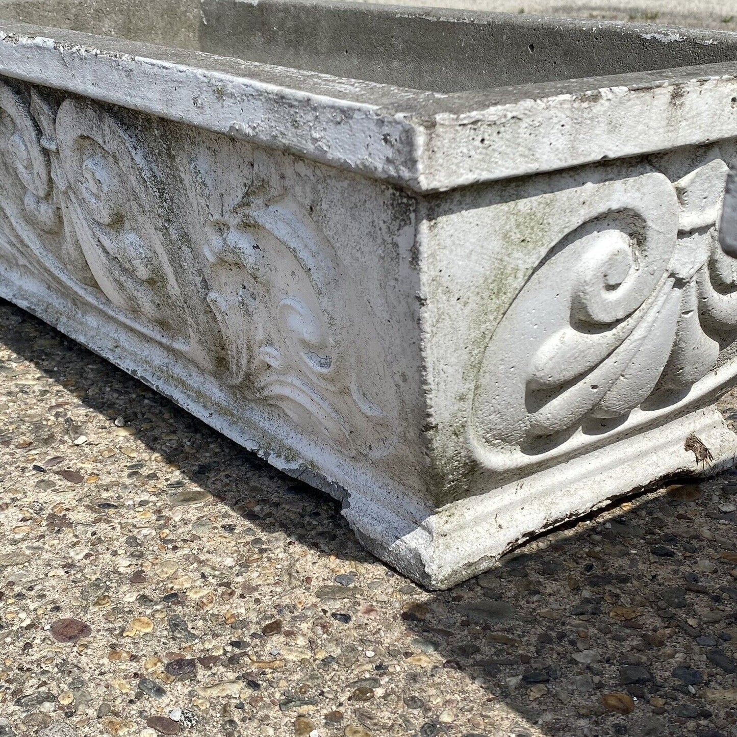 Vintage French Fleur De Lis Rectangular Cement Outdoor Garden Planter - a Pair