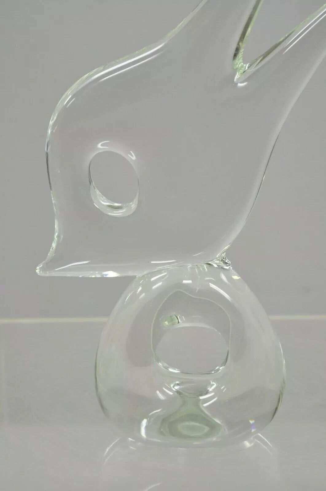 Vintage Italian Crystal Glass 16" Abstract Fish Sculpture Statue Signed to Base