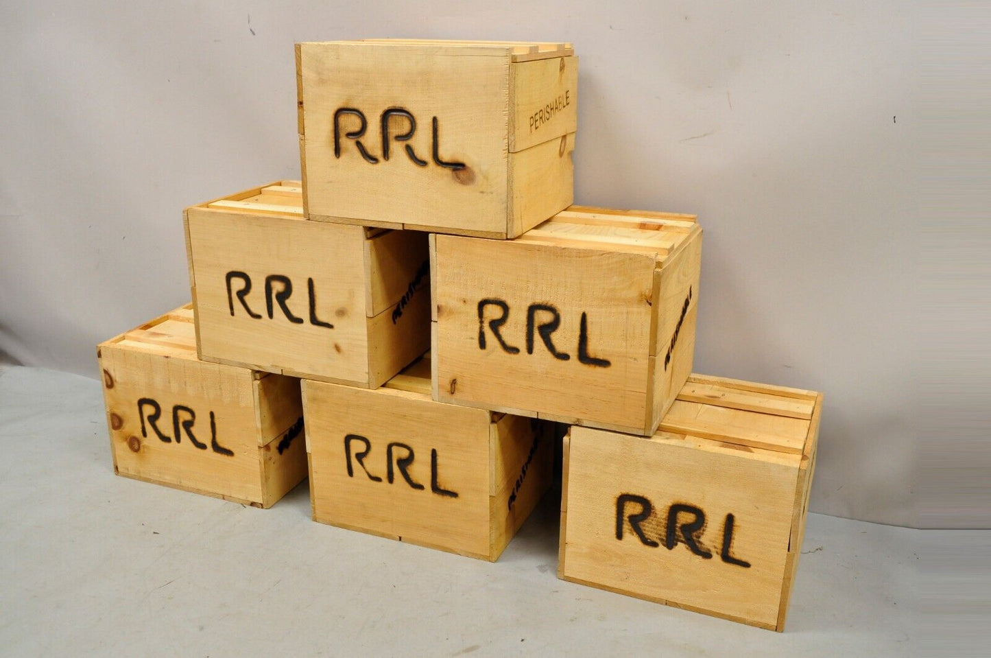 RRL Wooden Sliding Lid Crate Ralph Lauren? Perishable Burn Mark Storage Box