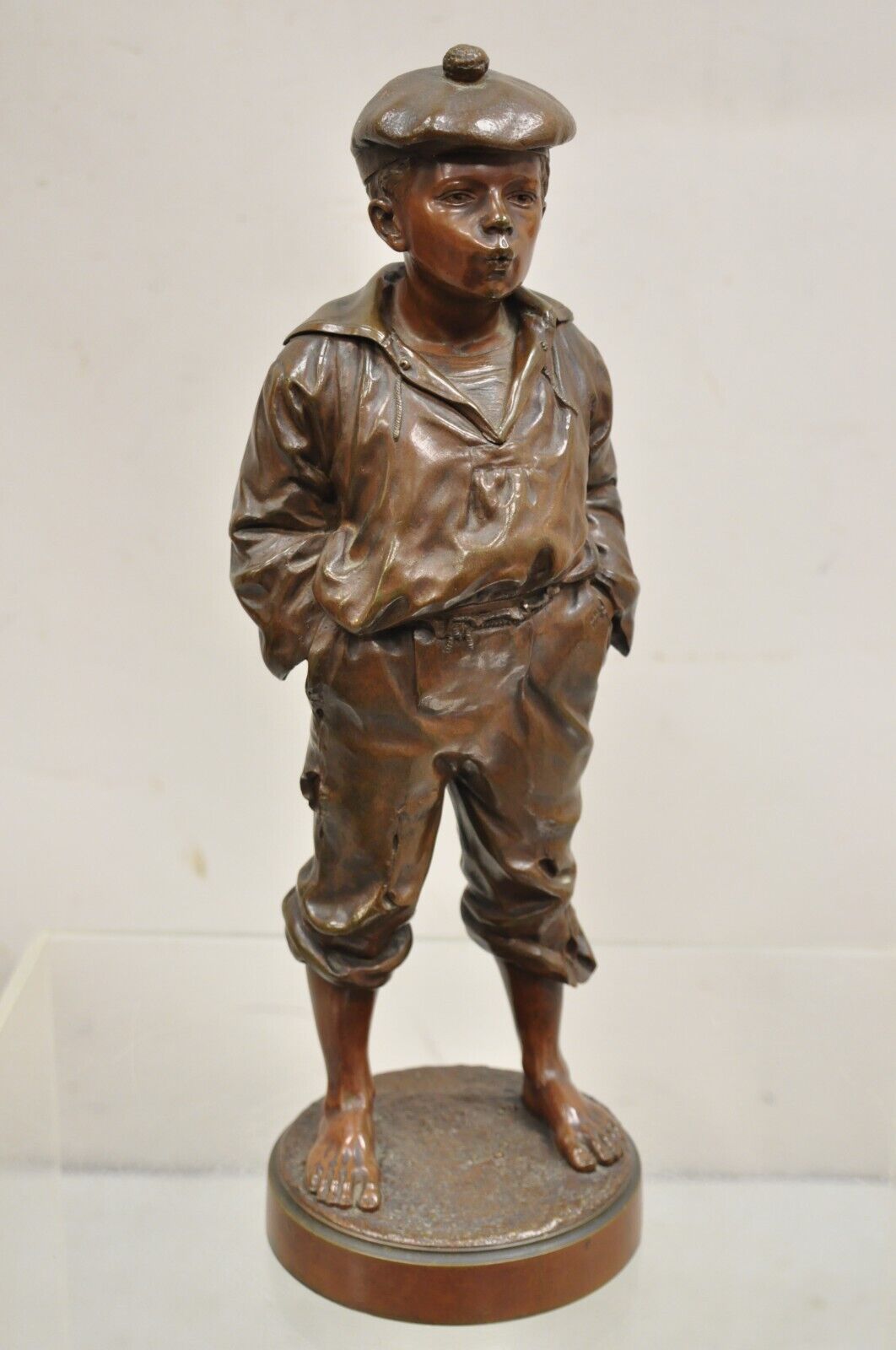 V. Szczeblewski French Bronze Boy Statue "The Whistler" Le Mousse Siffleur