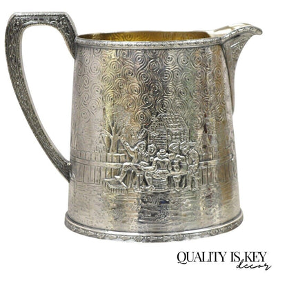 Derby S.P. Co International Figural Repousse Village Silverplate Water Pitcher