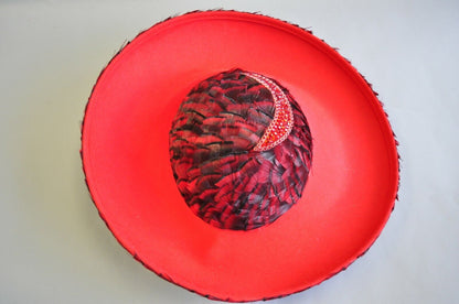 Vintage Jack McConnell Red Feather Rhinestone Wide Brim Wool Church Derby Hat