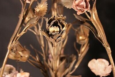 Pair of Antique Italian Tole Metal Hand painted Floral Table Lamps