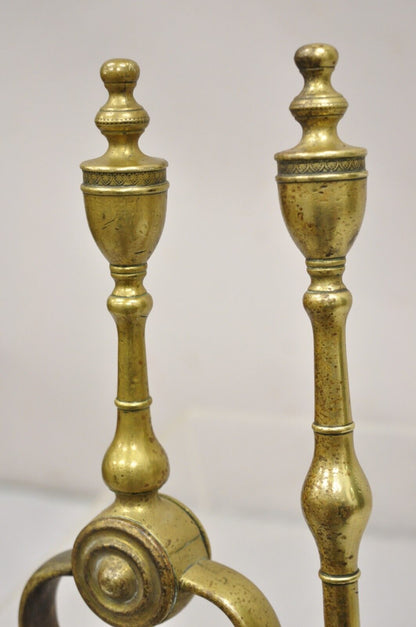 Antique English Federal Sheraton Brass Urn Finial Fireplace Tool Set (A) - 3 Pcs