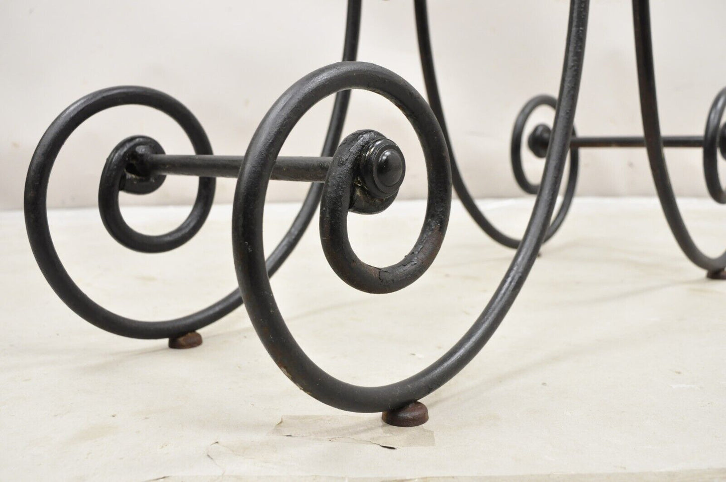 Vtg French Country Pastry Style Wrought Iron Marble Top Baker's Console Table