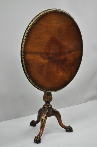 Vintage Chippendale Style Mahogany Pie Crust Ball and Claw Tilt Top Tea Table