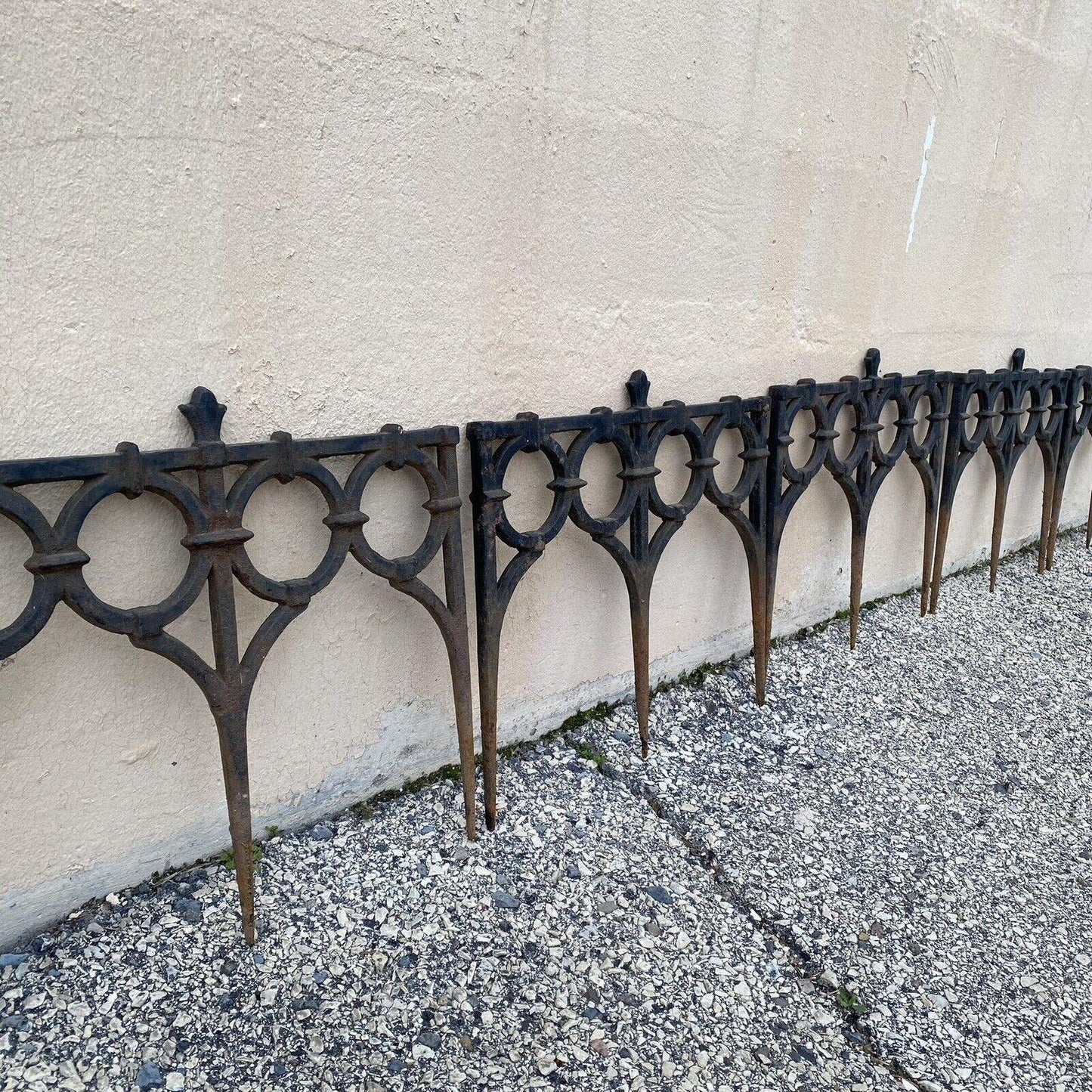 Antique French Victorian Cast Iron Outdoor Garden Fence Edge Edging - Set of 8