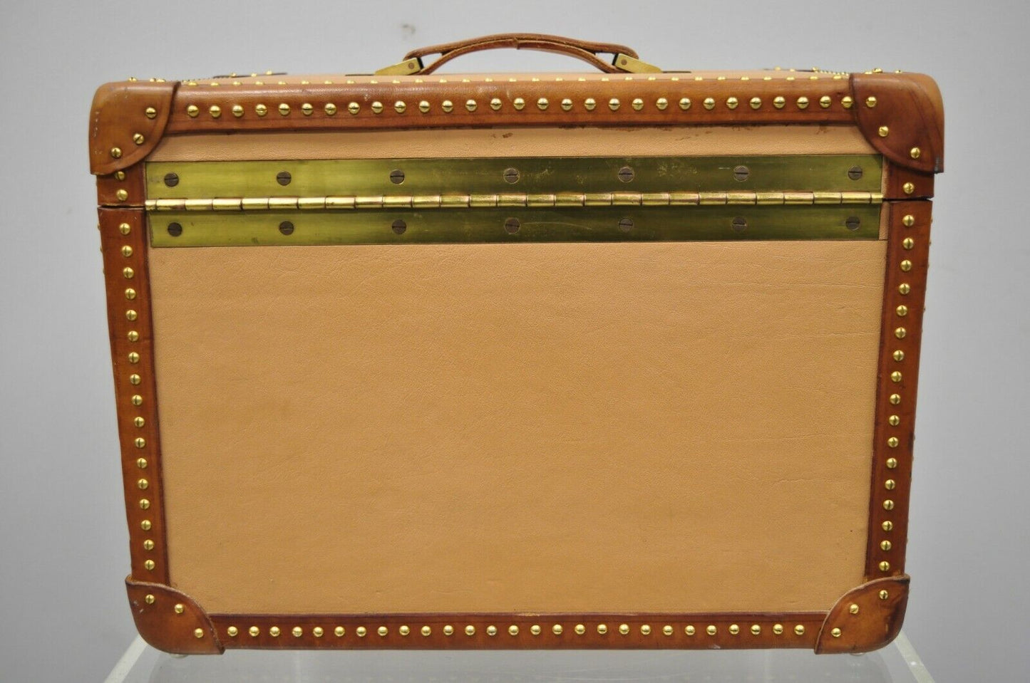 Custom Vintage Italian Leather Toiletry Box Case Travel Trunk Brass Nail Trim