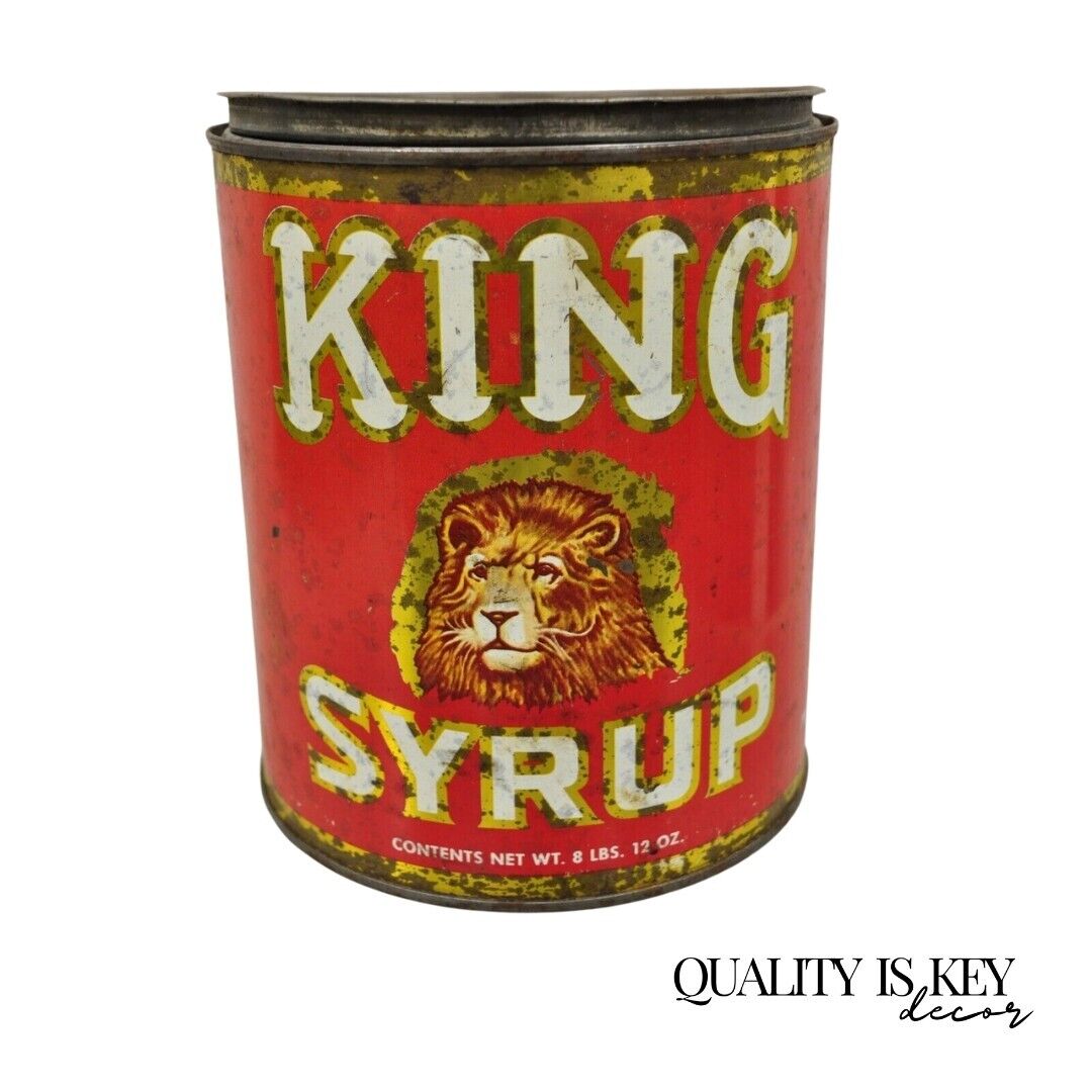 Vintage King Syrup Lion Head Tin Can Advertisement 8 lbs Mangels Herold (I)