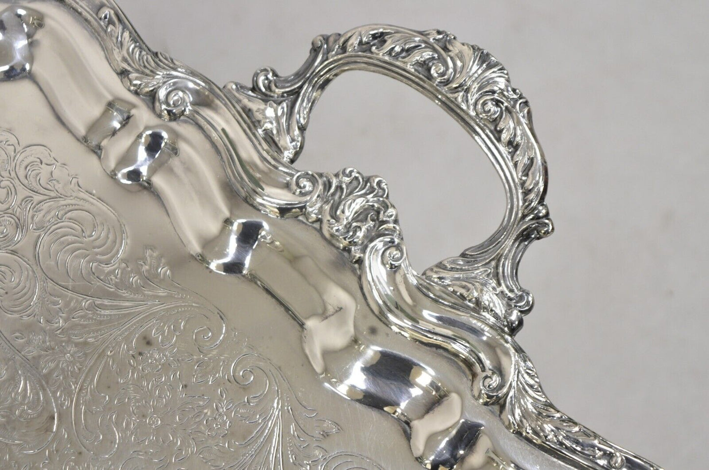 Vintage Sheridan Victorian Ornate Large Silver Plated Serving Platter Tray