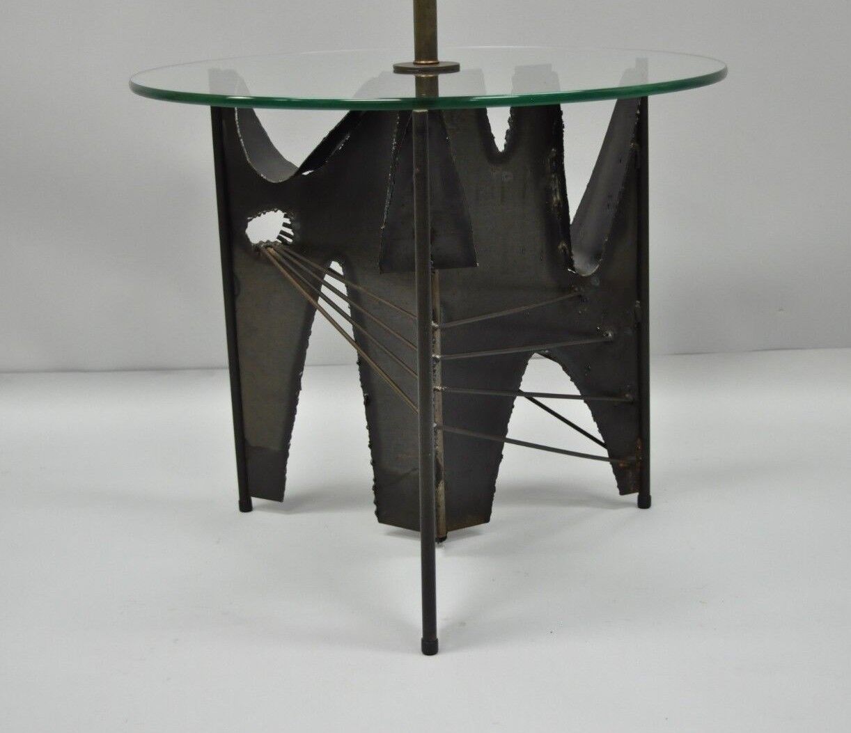 Harry Balmer for Laurel Brutalist Floor Lamp Steel Round Glass Side End Table