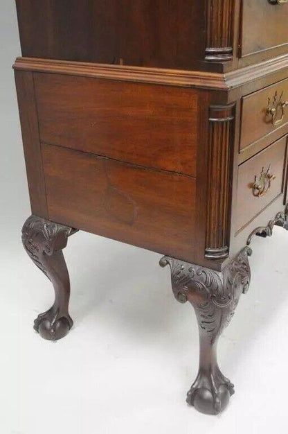 19th C. Chippendale Style Mahogany Ball and Claw Highboy Tall Chest of Drawers