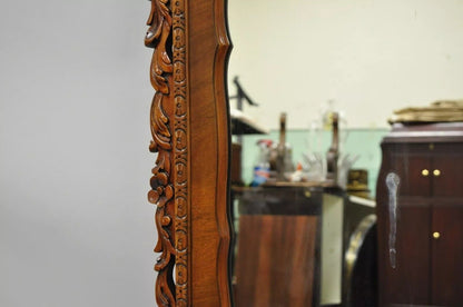 Vintage Chippendale Style Shell Carved Mahogany Broken Arch Wall Mirror