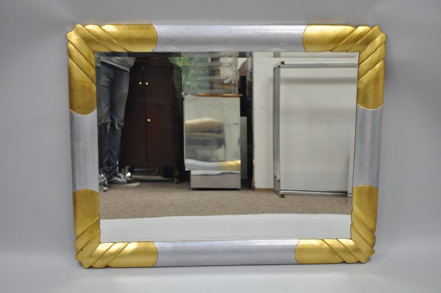 Turner Hollywood Regency Art Deco Style Gold Silver Leaf Rectangular Wall Mirror