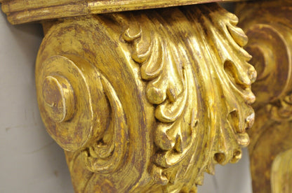 Gold Giltwood French Louis XV Style Wood Acanthus Corbel Large Wall Shelf Pair